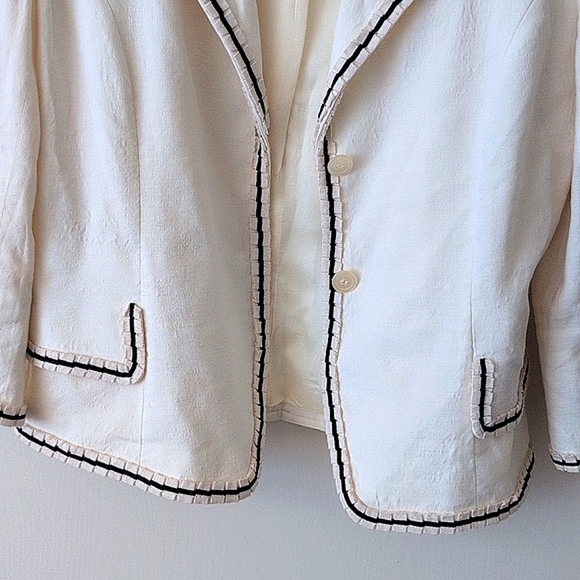 Anne Klein Womens 6 Blazer Jacket Cream Linen Office Contemporary Summer Classic - Picture 2 of 7